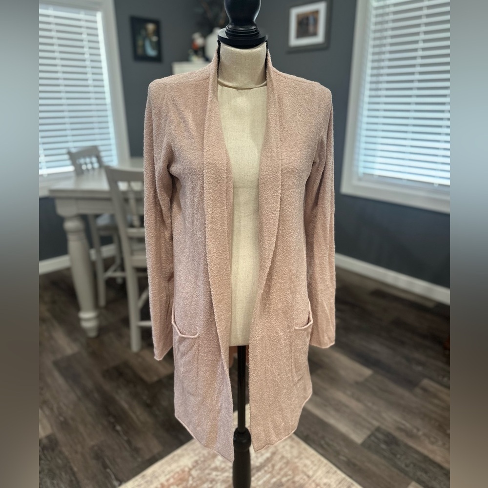 Barefoot Dreams Cozychic Lite Open Front Cardigan Sweater Blush Pink Small Soft